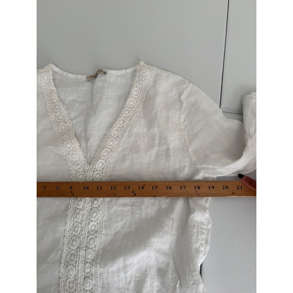 Francesca Bettini Italy White Linen Lace Boho Tunic Peplum Blouse Top Medium xx - Picture 7 of 7